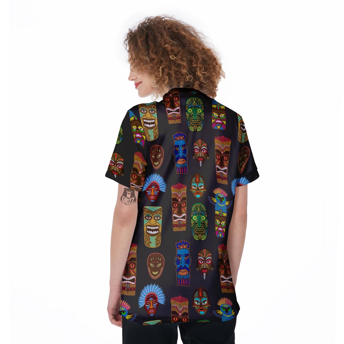 Totem Tiki Print Pattern Women's Golf Shirts-grizzshop
