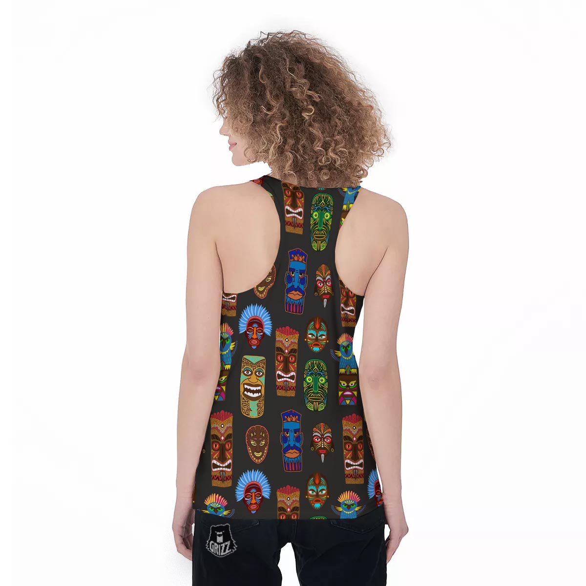 Totem Tiki Print Pattern Women's Racerback Tank Top-grizzshop