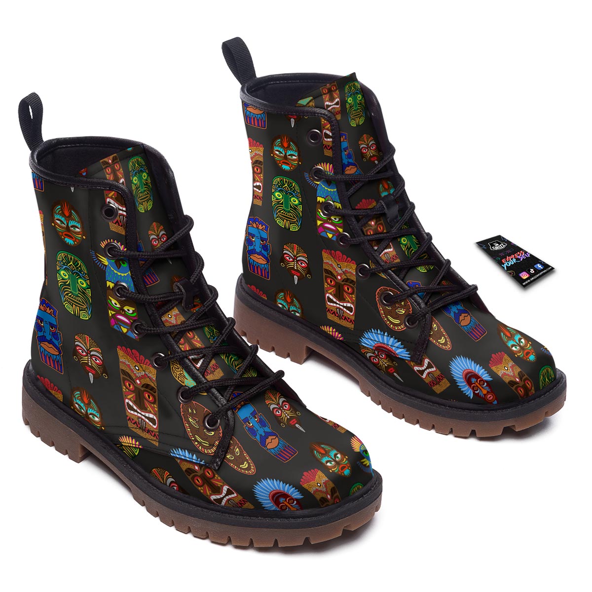 Totem Tiki Print Pattern Work Boots-grizzshop
