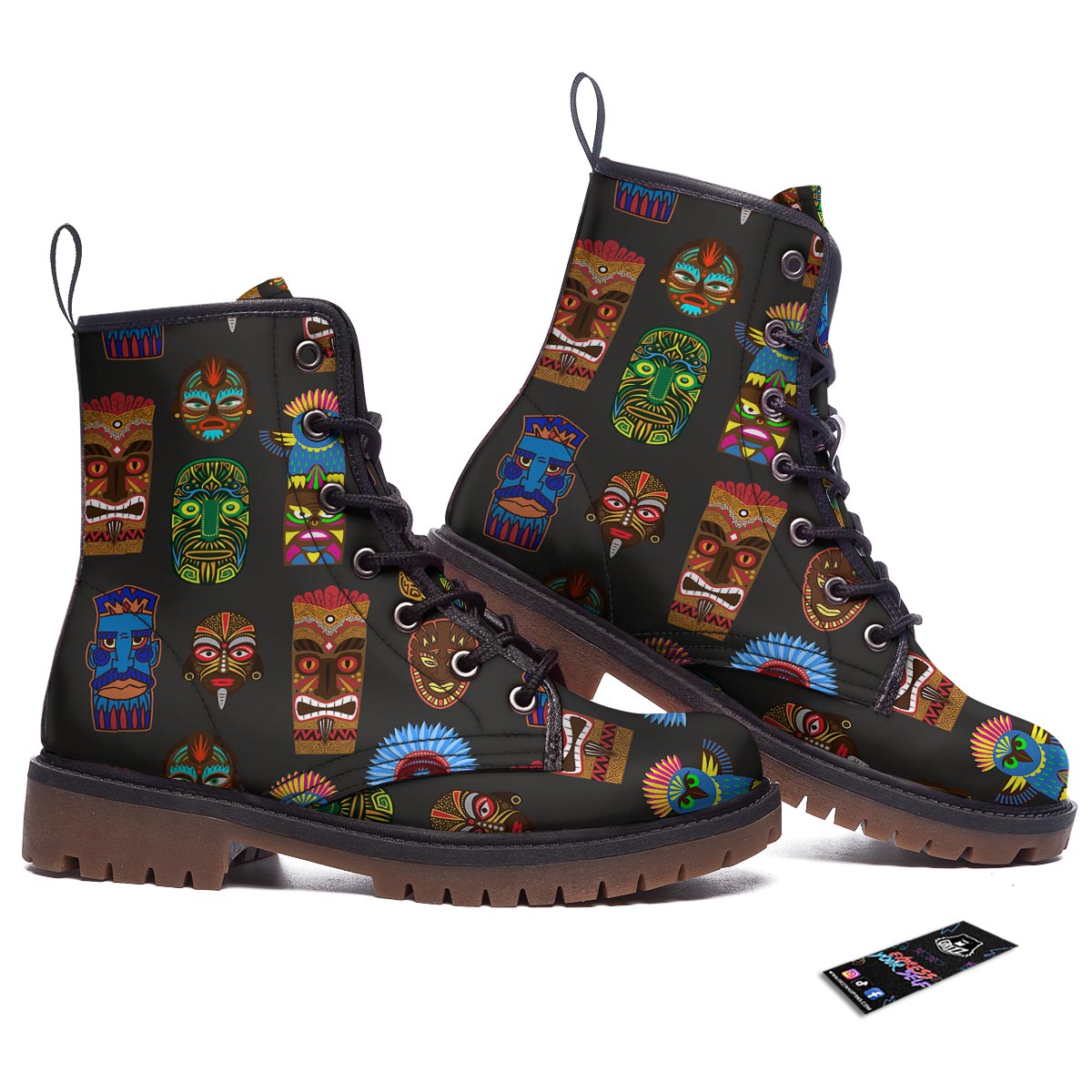 Totem Tiki Print Pattern Work Boots-grizzshop