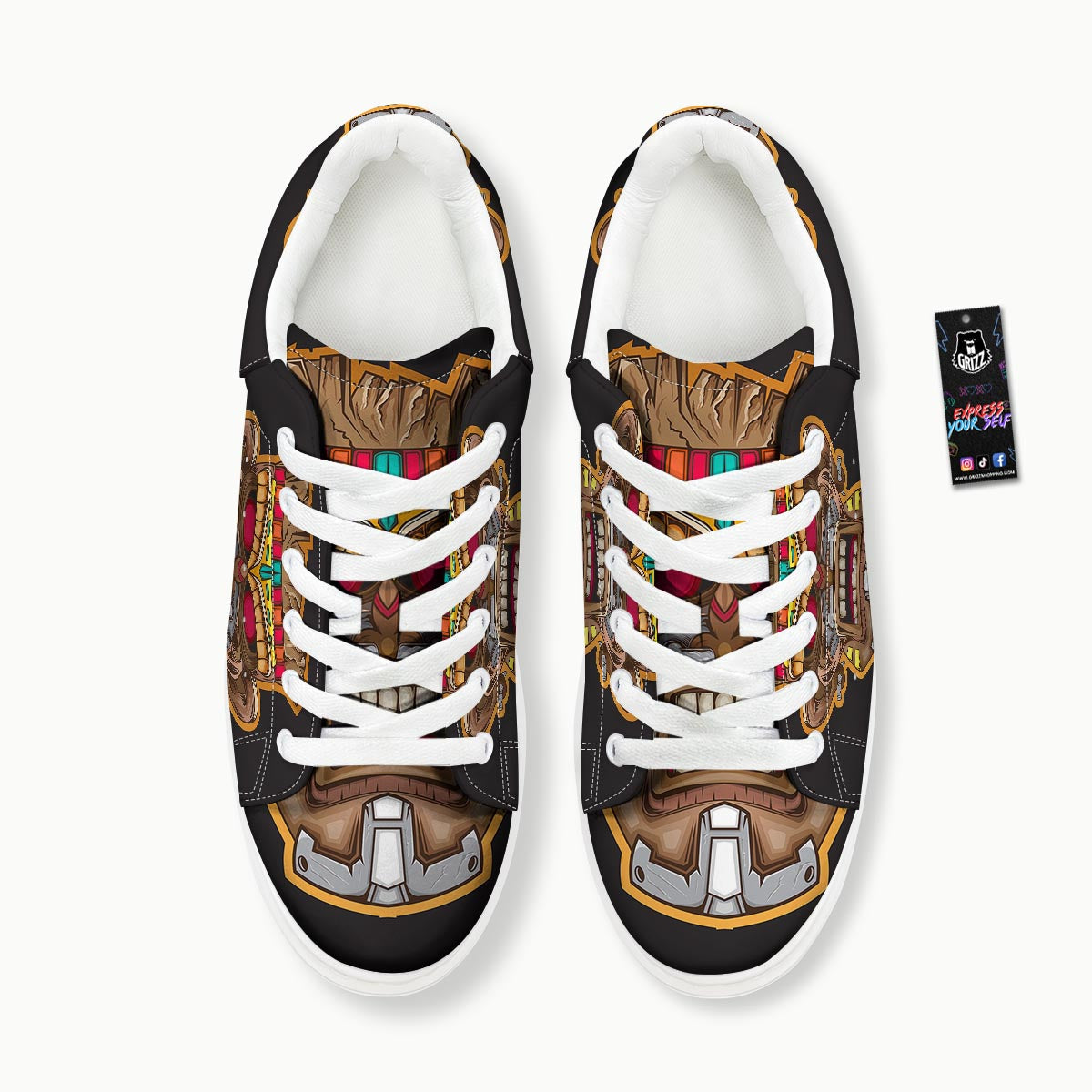 Totem Tiki Print Platform Shoes-grizzshop