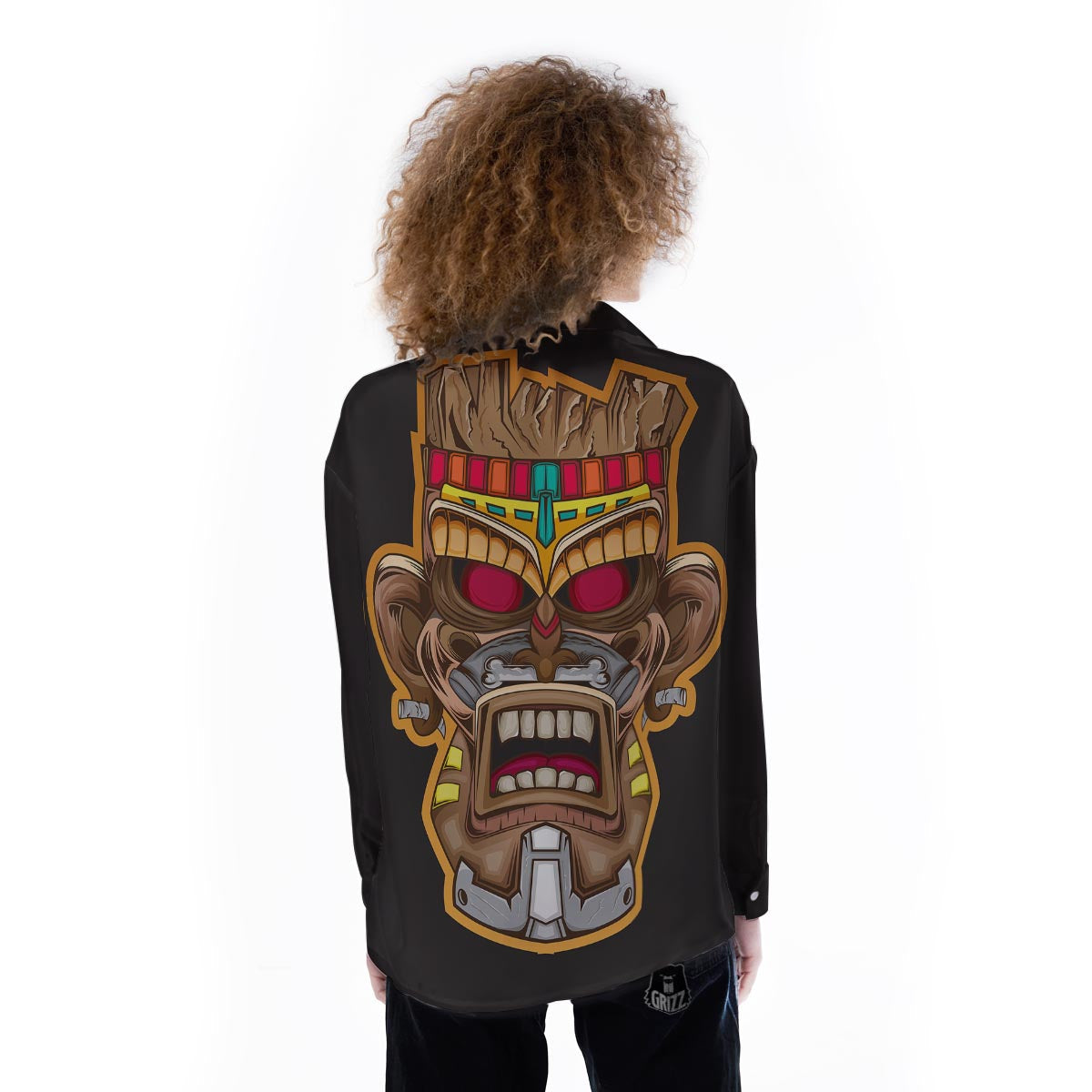 Totem Tiki Print Women's Long Sleeve Shirts-grizzshop