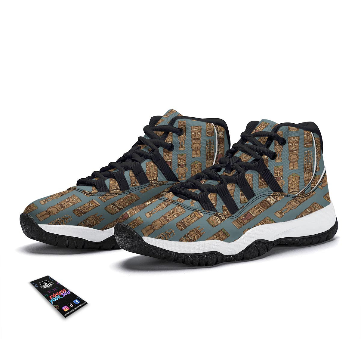 Totem Tribal Print Pattern Black Bball Shoes-grizzshop
