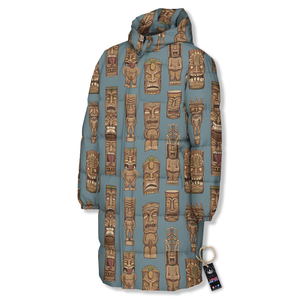 Totem Tribal Print Pattern Long Down Jacket-grizzshop