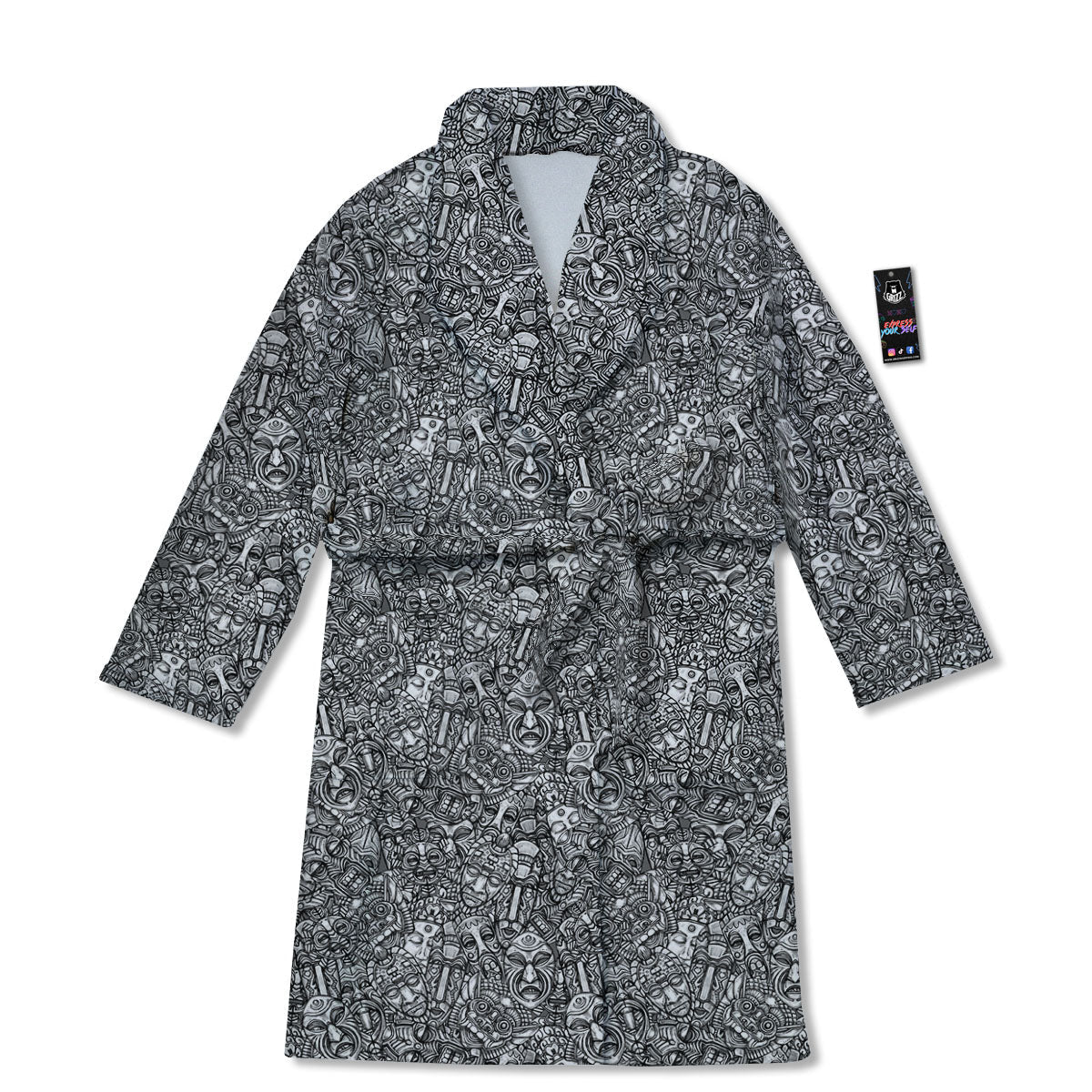 Totem White And Grey Print Pattern Bathrobe-grizzshop
