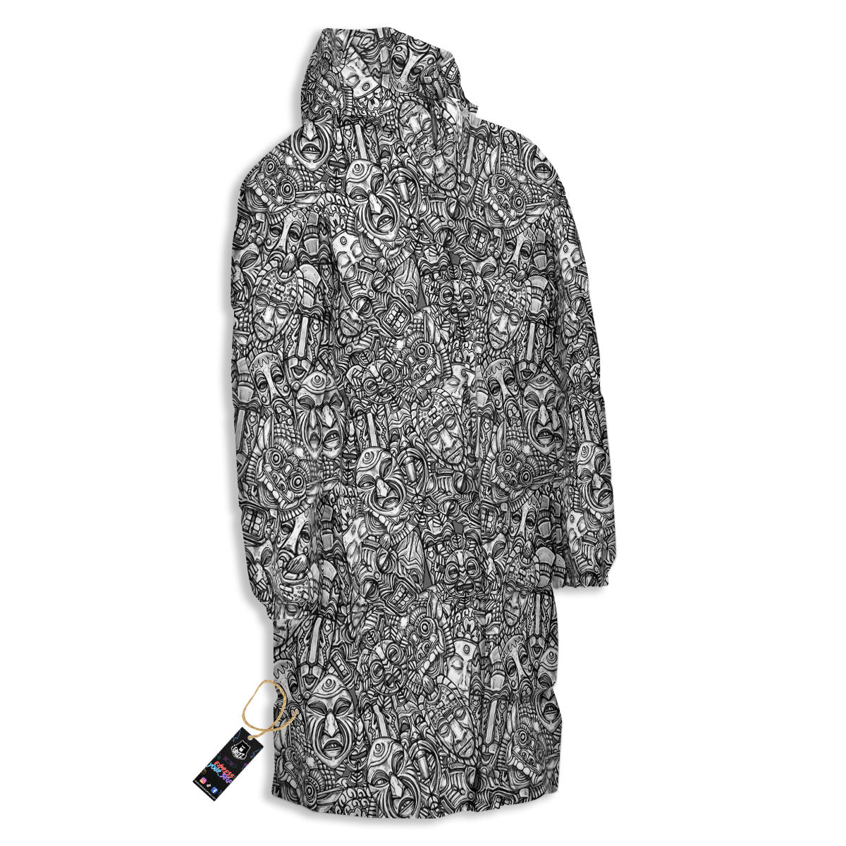 Totem White And Grey Print Pattern Long Down Jacket-grizzshop