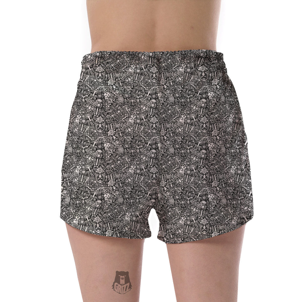 Totem White And Grey Print Pattern Women's Shorts-grizzshop