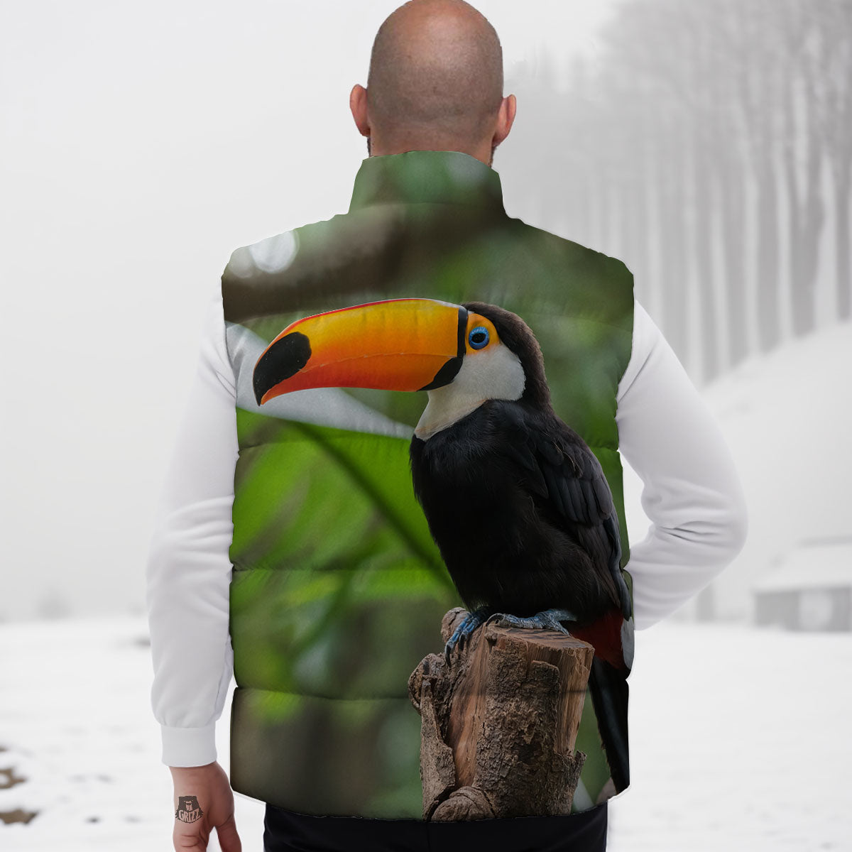 Toucan Aloha Keel-Billed Print Down Vest