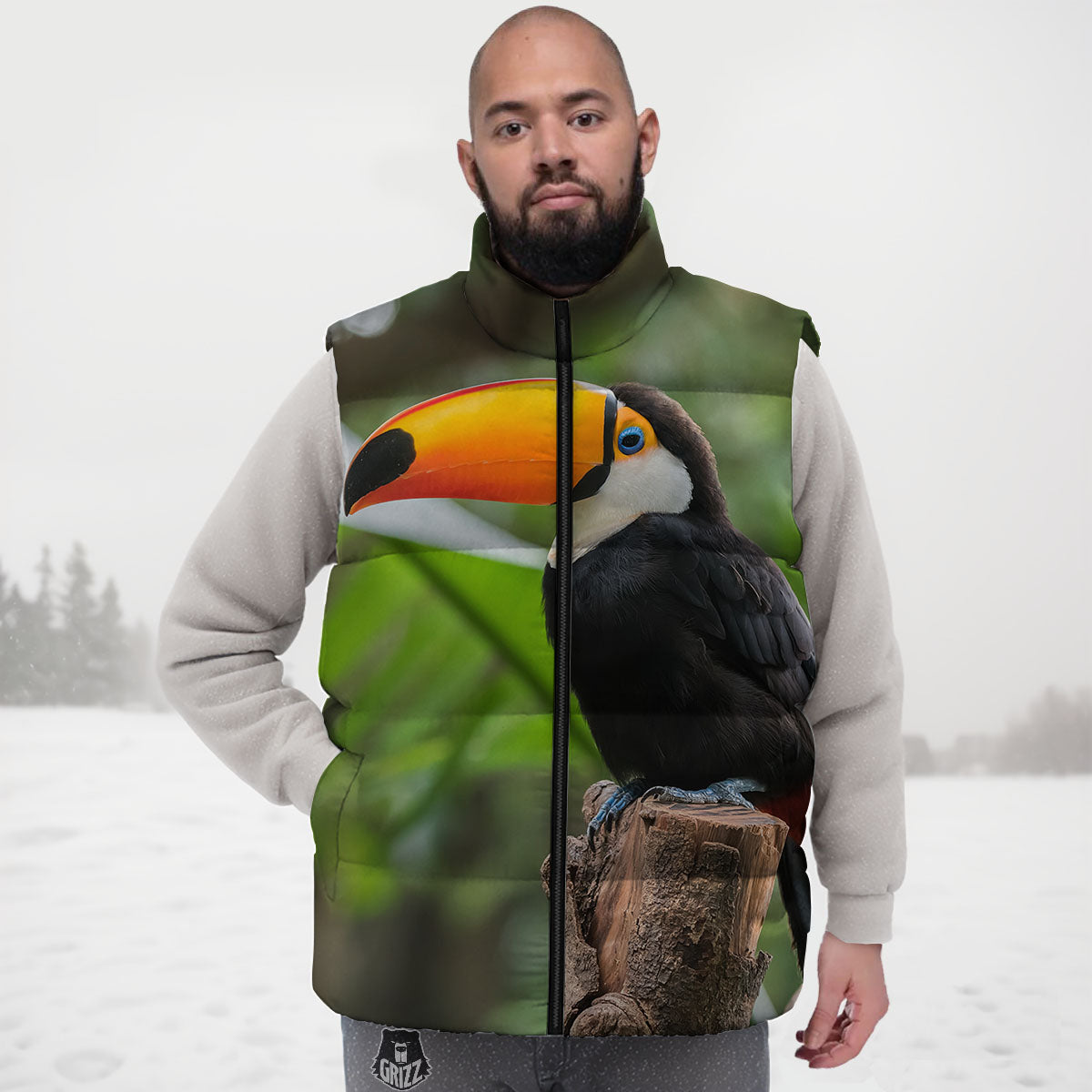 Toucan Aloha Keel-Billed Print Down Vest