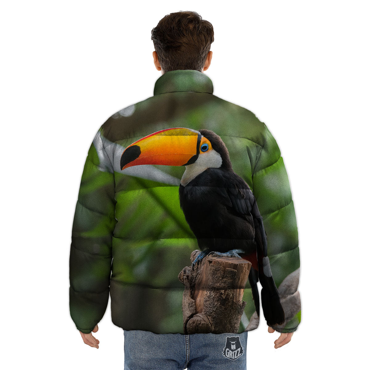 Toucan Aloha Keel-Billed Print Puffer Jacket-grizzshop