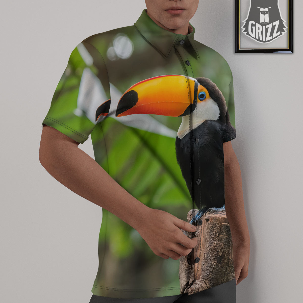 Toucan Aloha Keel-Billed Print Untucked Shirts-grizzshop