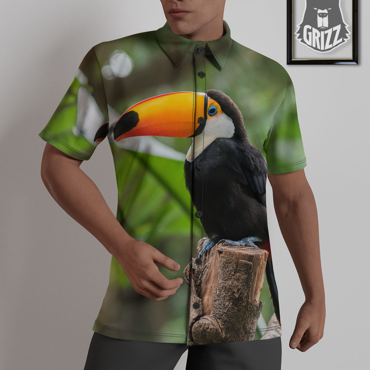 Toucan Aloha Keel-Billed Print Untucked Shirts-grizzshop