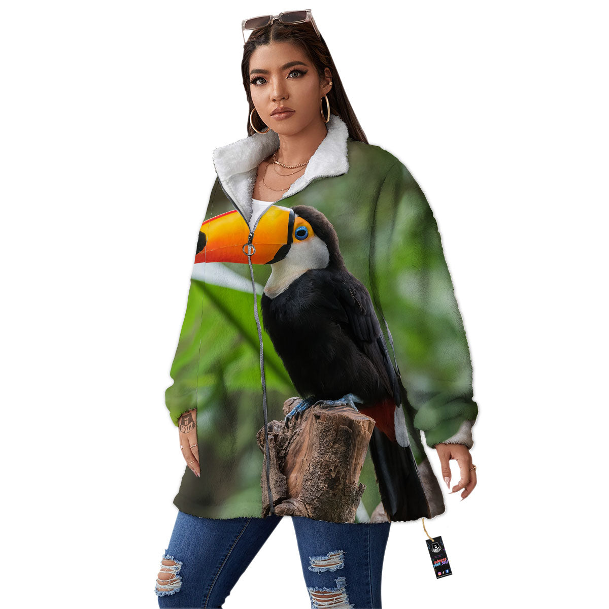 Toucan Aloha Keel-Billed Print Women's Sherpa Jacket-grizzshop