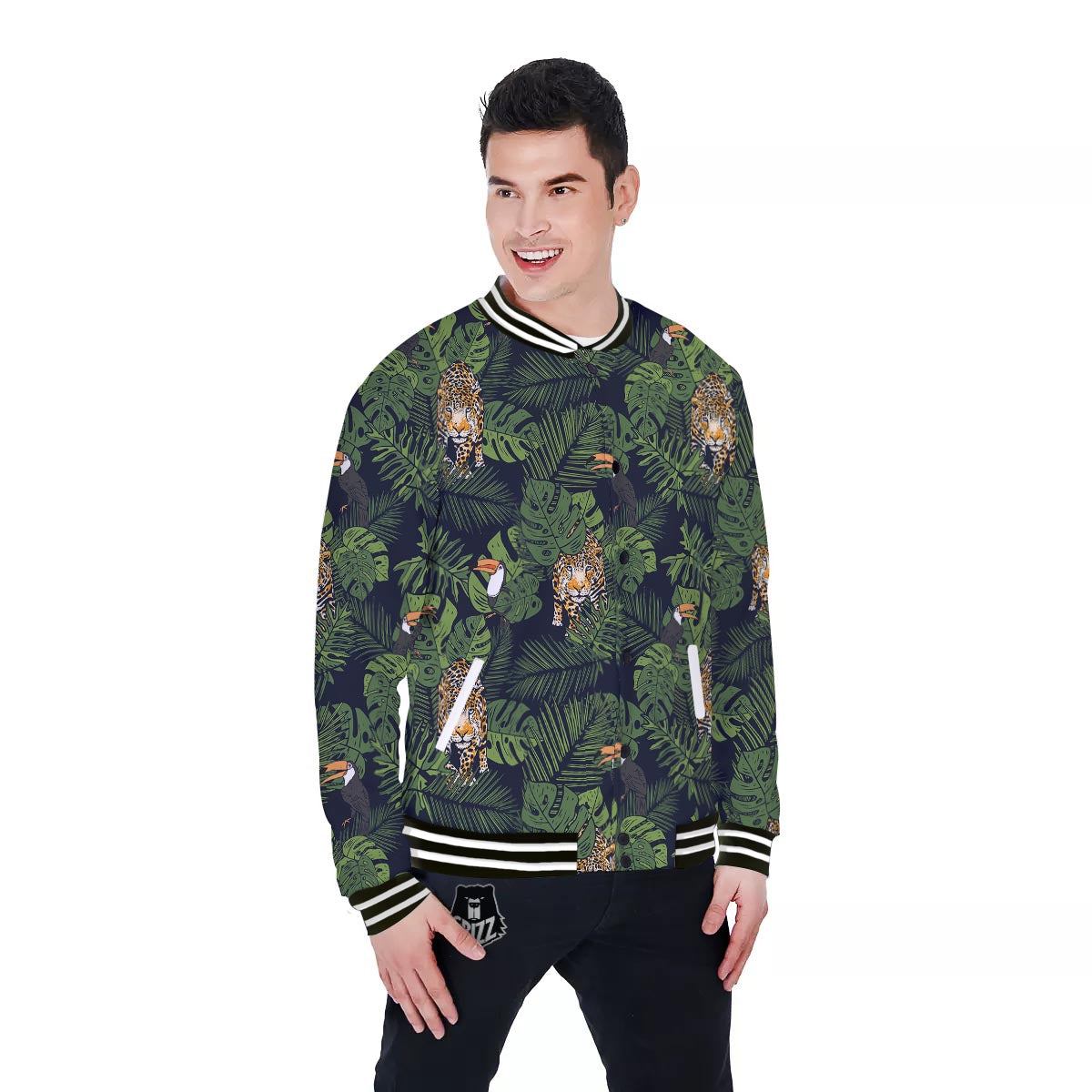 Toucan And Tiger Print Pattern Baseball Jacket-grizzshop