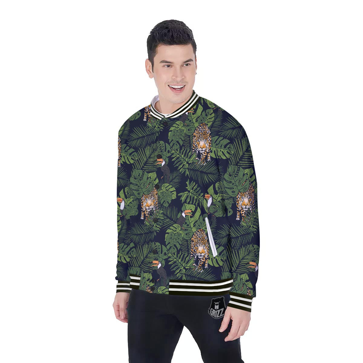 Toucan And Tiger Print Pattern Baseball Jacket-grizzshop