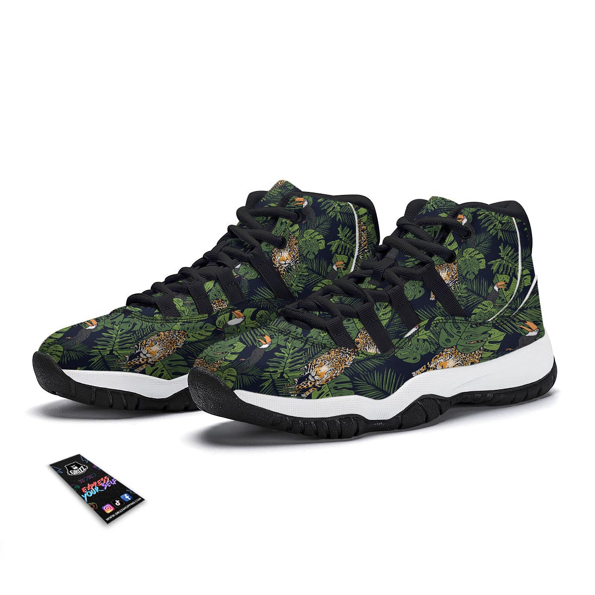 Toucan And Tiger Print Pattern Black Bball Shoes-grizzshop