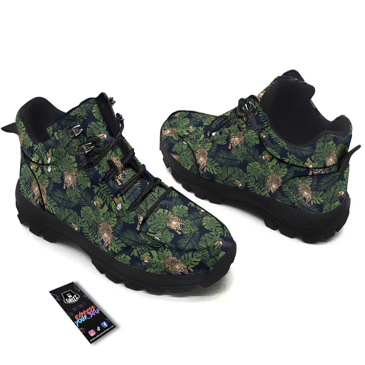 Toucan And Tiger Print Pattern Hiking Shoes-grizzshop