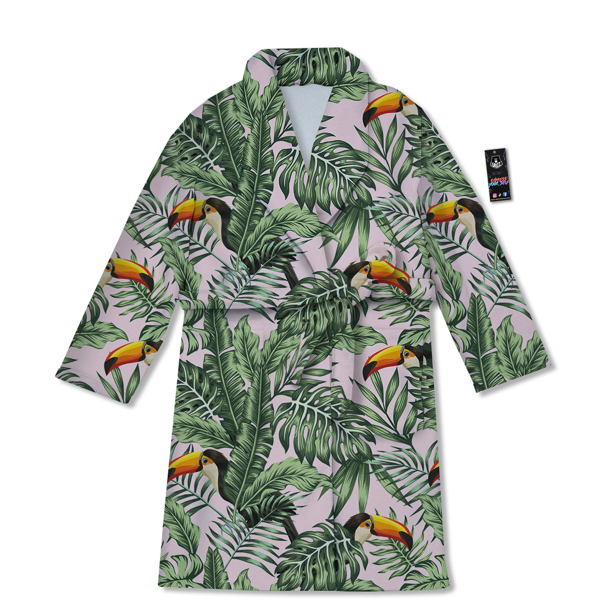 Toucan And Tropical Palm Leaf Print Bathrobe-grizzshop