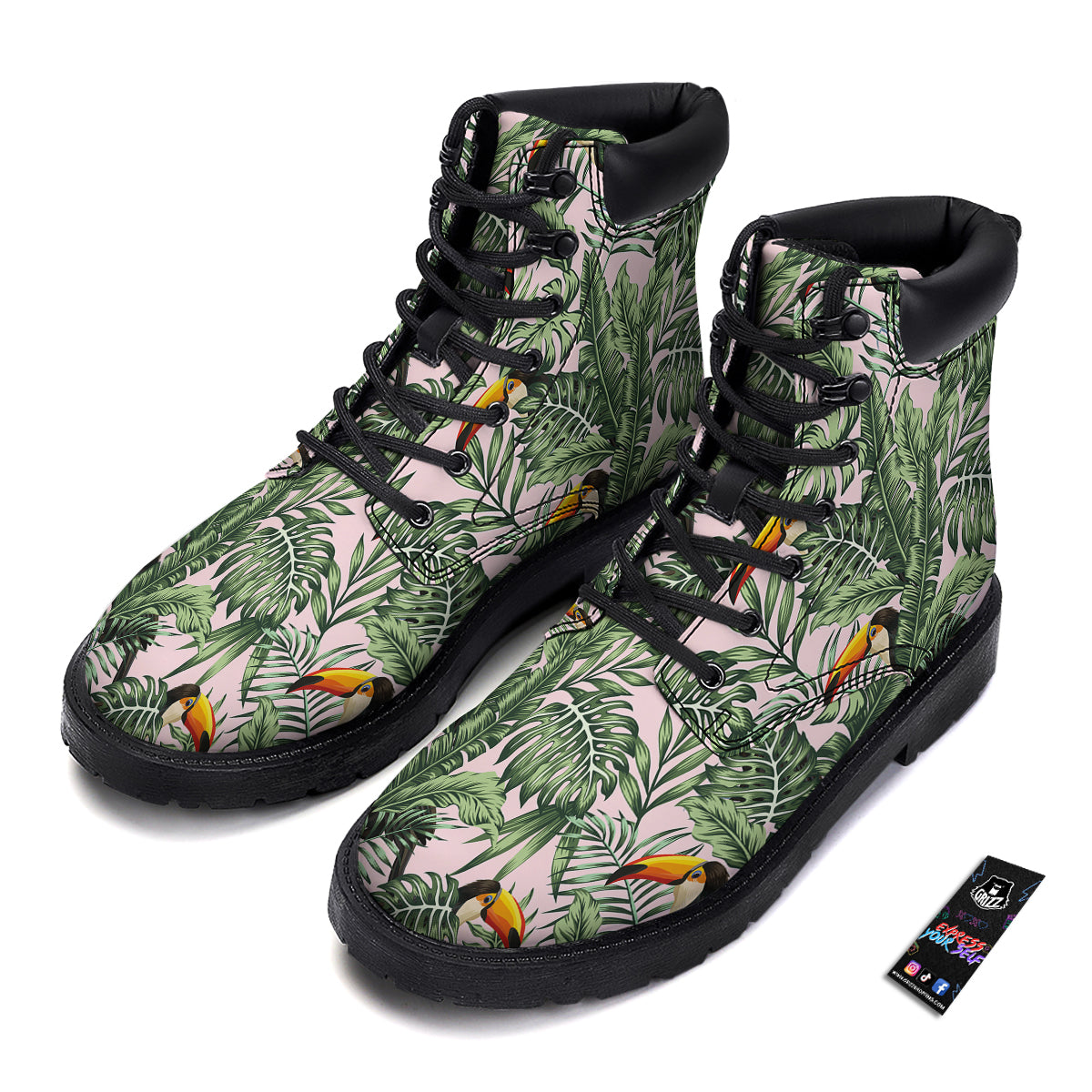 Toucan And Tropical Palm Leaf Print Boots-grizzshop