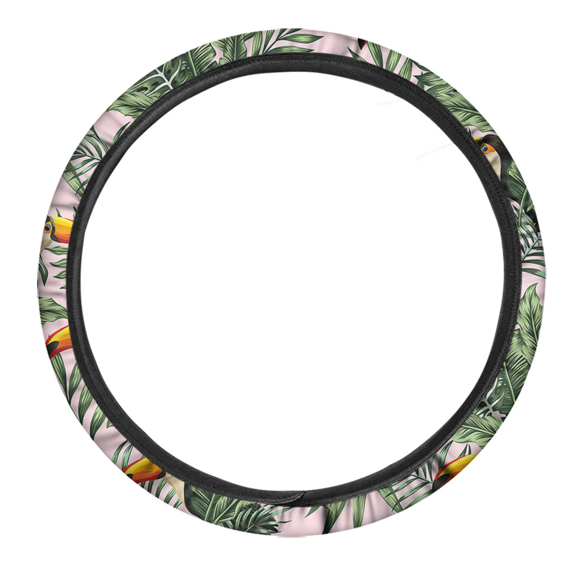 Toucan And Tropical Palm Leaf Print Car Steering Wheel Cover-grizzshop