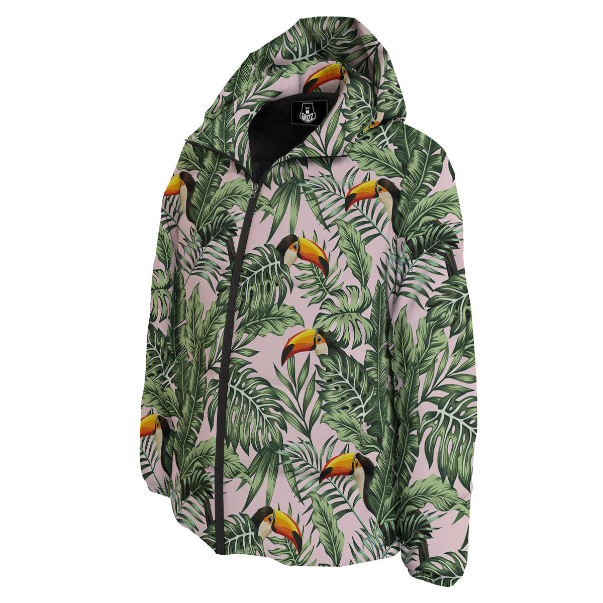 Toucan And Tropical Palm Leaf Print Down Jacket-grizzshop