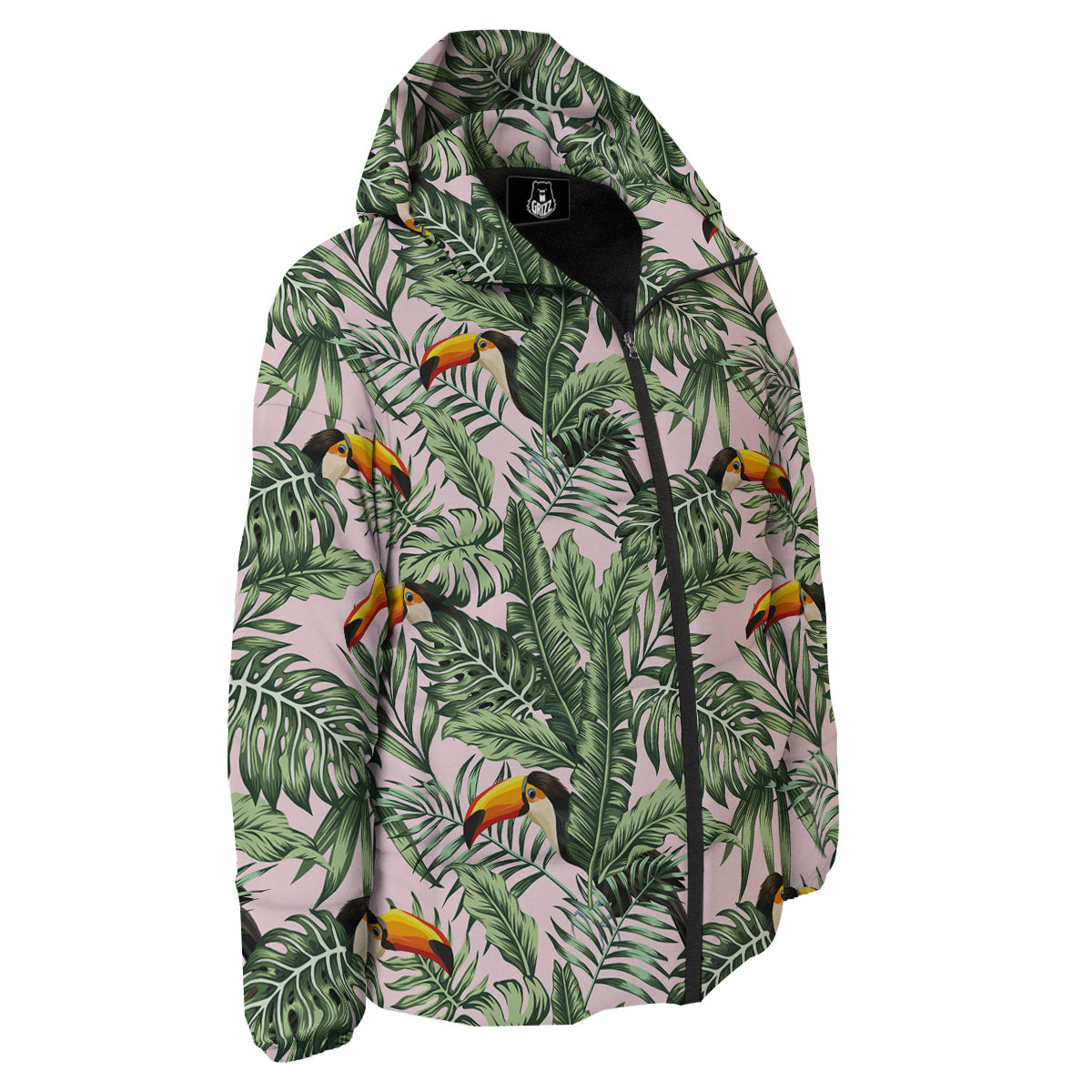 Toucan And Tropical Palm Leaf Print Down Jacket-grizzshop
