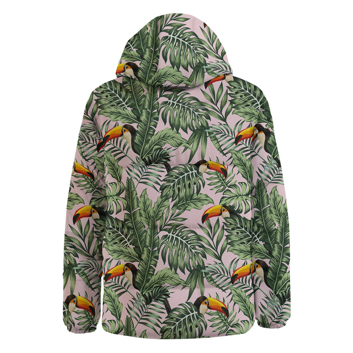 Toucan And Tropical Palm Leaf Print Down Jacket-grizzshop