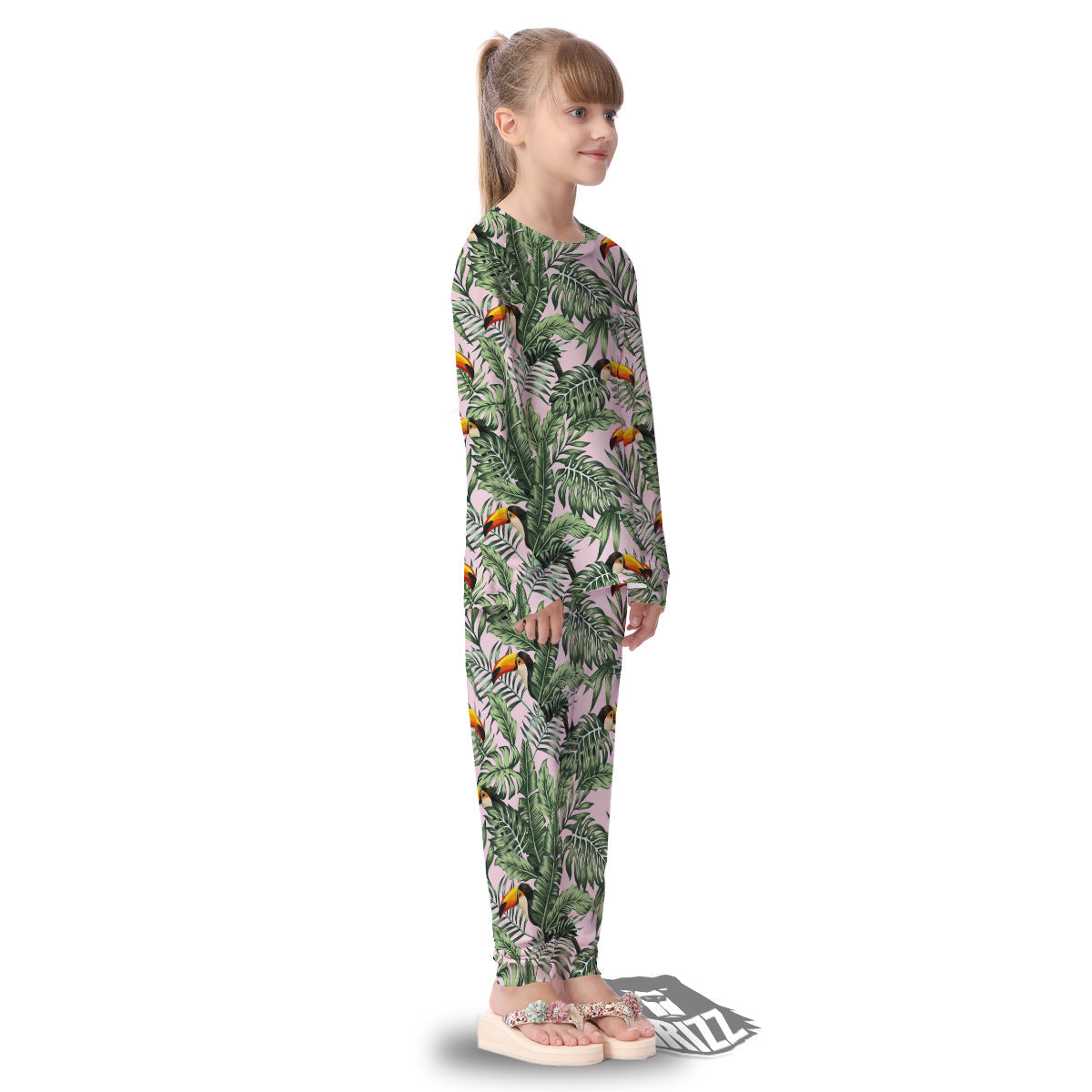 Toucan And Tropical Palm Leaf Print Kid's Pajamas-grizzshop