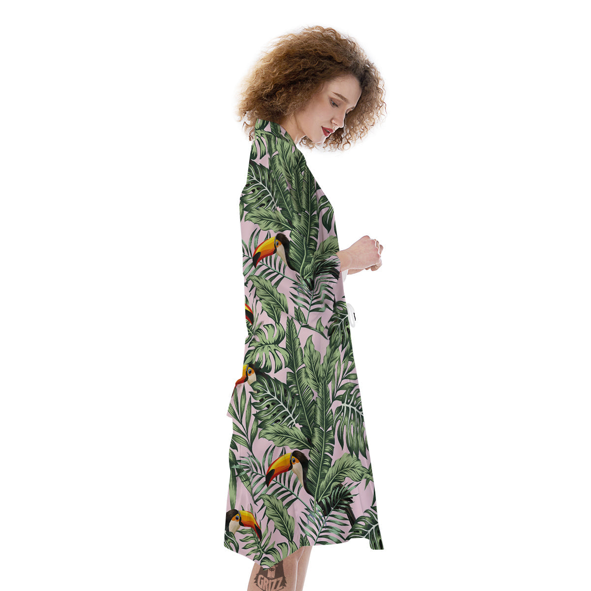 Toucan And Tropical Palm Leaf Print Kimono-grizzshop