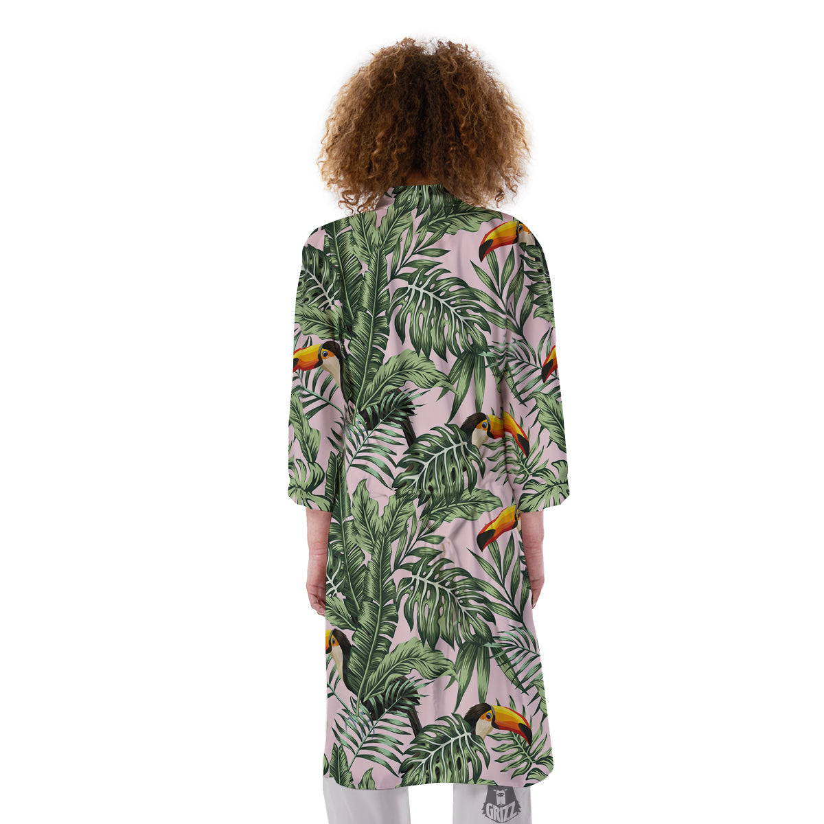 Toucan And Tropical Palm Leaf Print Kimono-grizzshop
