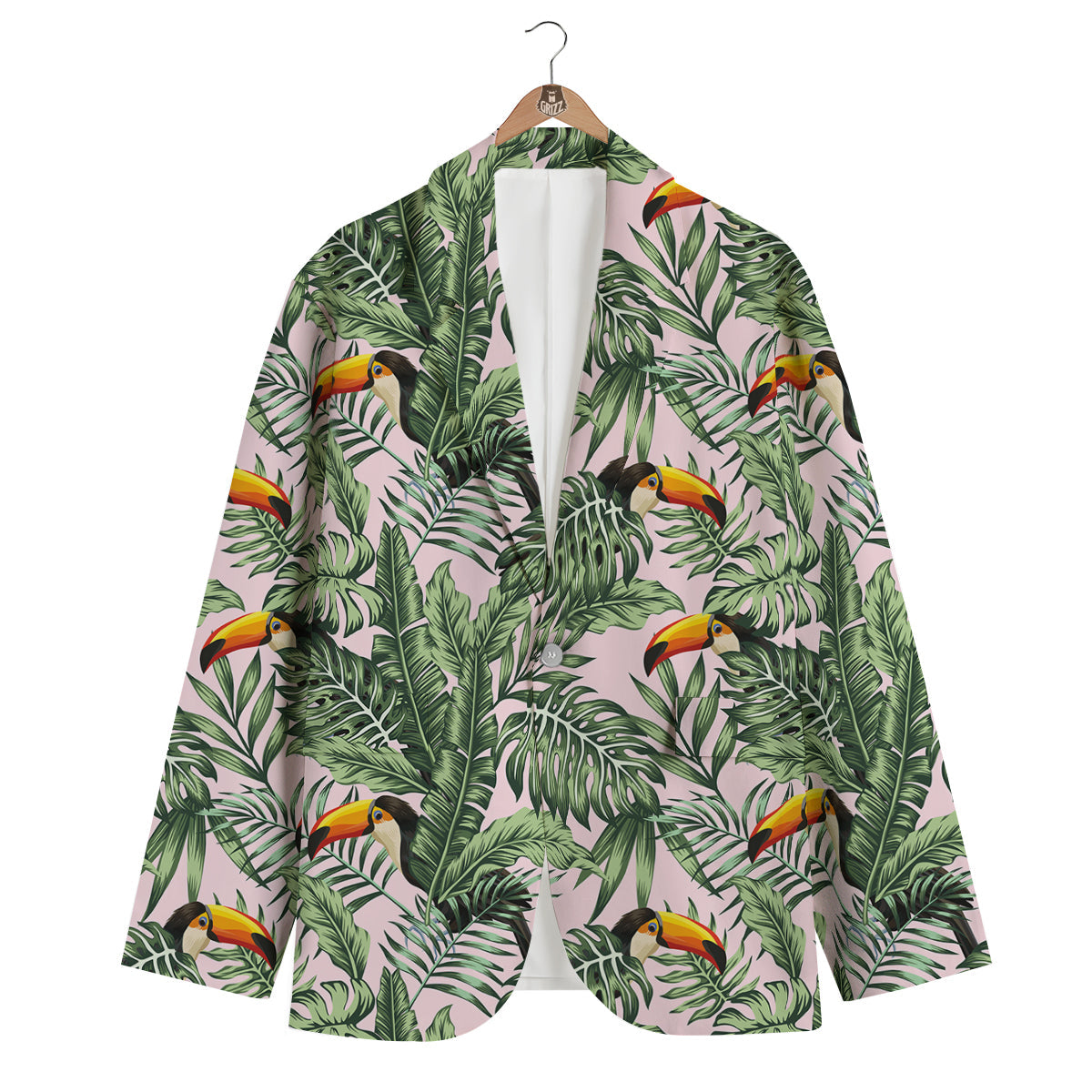 Toucan And Tropical Palm Leaf Print Men's Blazer-grizzshop