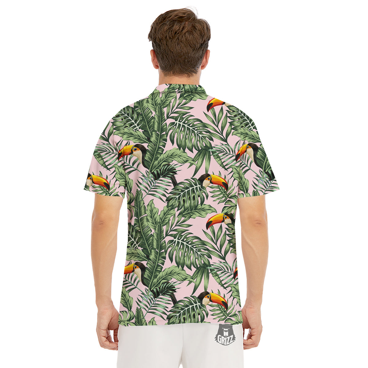 Toucan And Tropical Palm Leaf Print Men's Golf Shirts-grizzshop