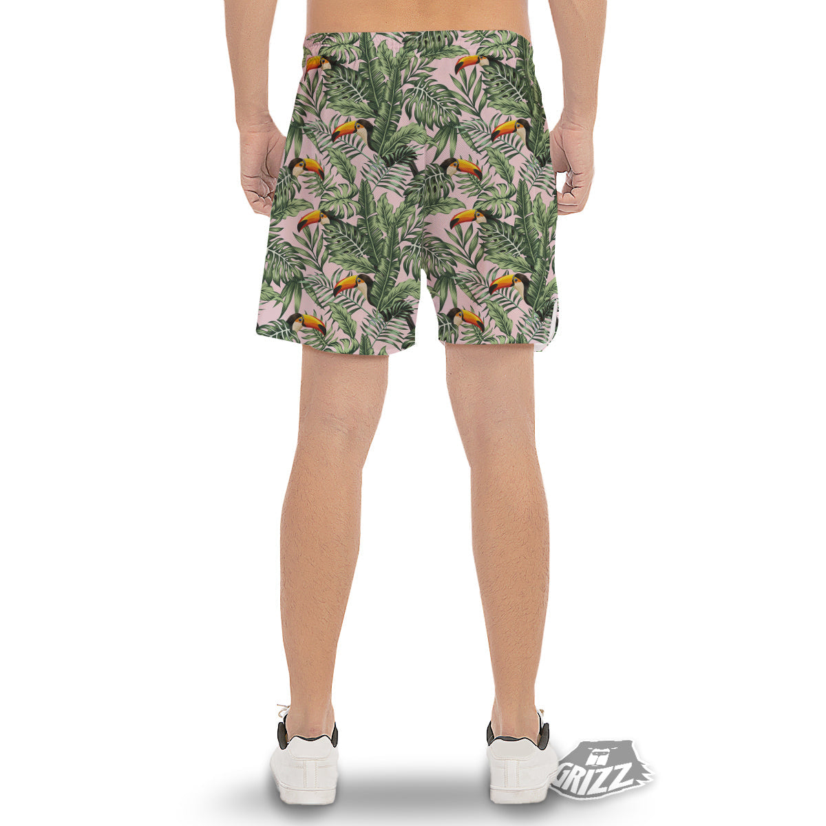 Toucan And Tropical Palm Leaf Print Men's Gym Shorts-grizzshop