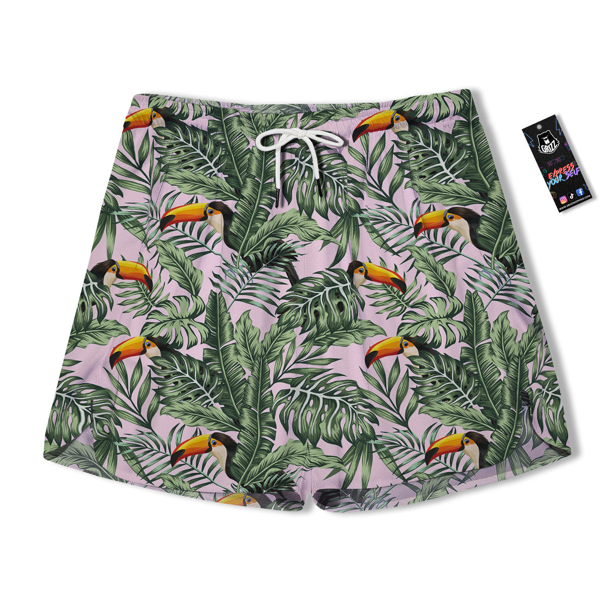 Toucan And Tropical Palm Leaf Print Men's Running Shorts-grizzshop