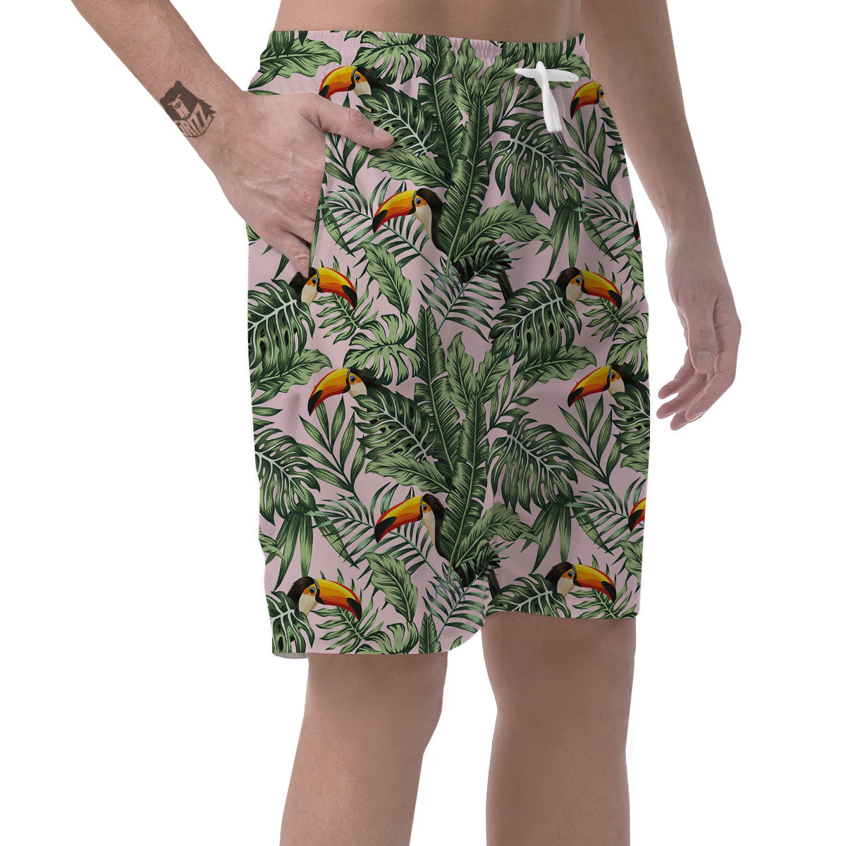 Toucan And Tropical Palm Leaf Print Men's Shorts-grizzshop
