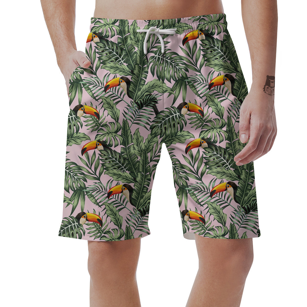 Toucan And Tropical Palm Leaf Print Men's Shorts-grizzshop