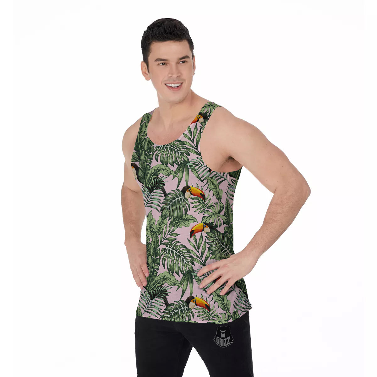 Toucan And Tropical Palm Leaf Print Men's Tank Top-grizzshop