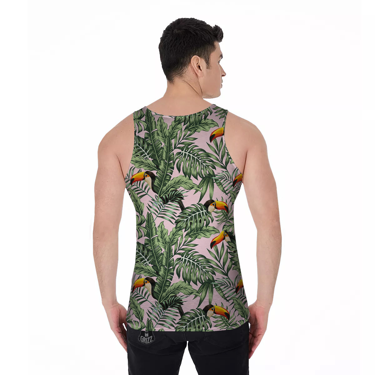 Toucan And Tropical Palm Leaf Print Men's Tank Top-grizzshop
