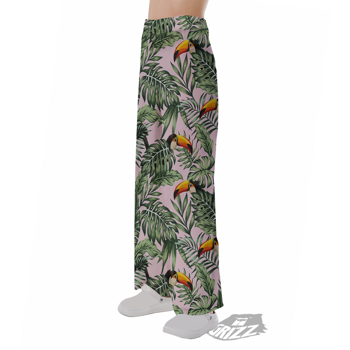 Toucan And Tropical Palm Leaf Print Pajama Pants-grizzshop