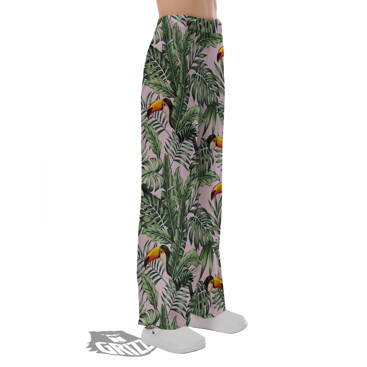 Toucan And Tropical Palm Leaf Print Pajama Pants-grizzshop