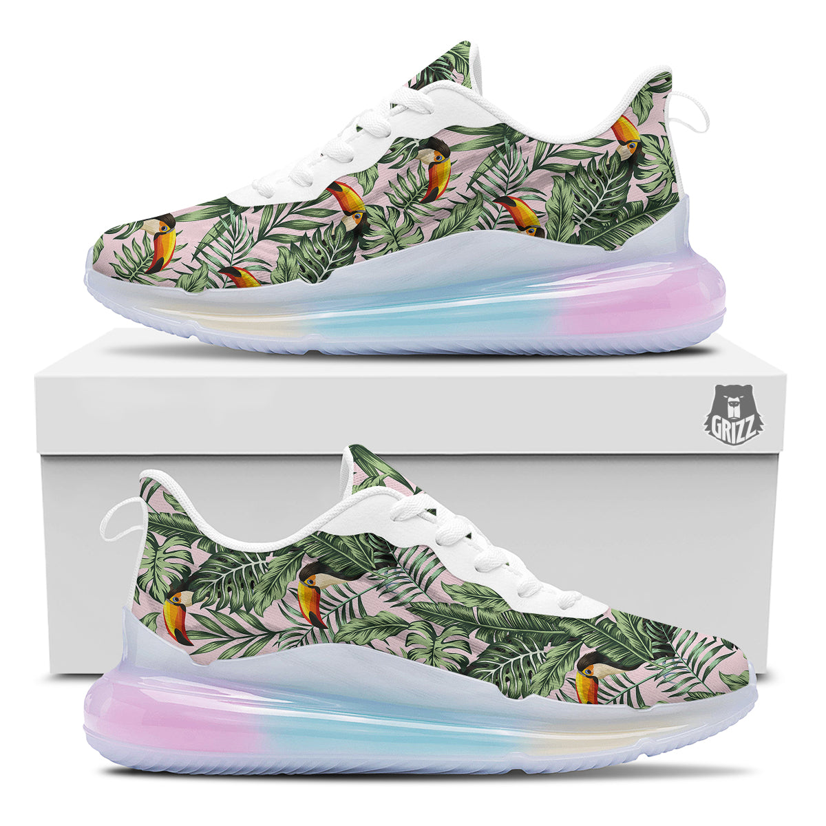 Toucan And Tropical Palm Leaf Print Running Sneakers-grizzshop
