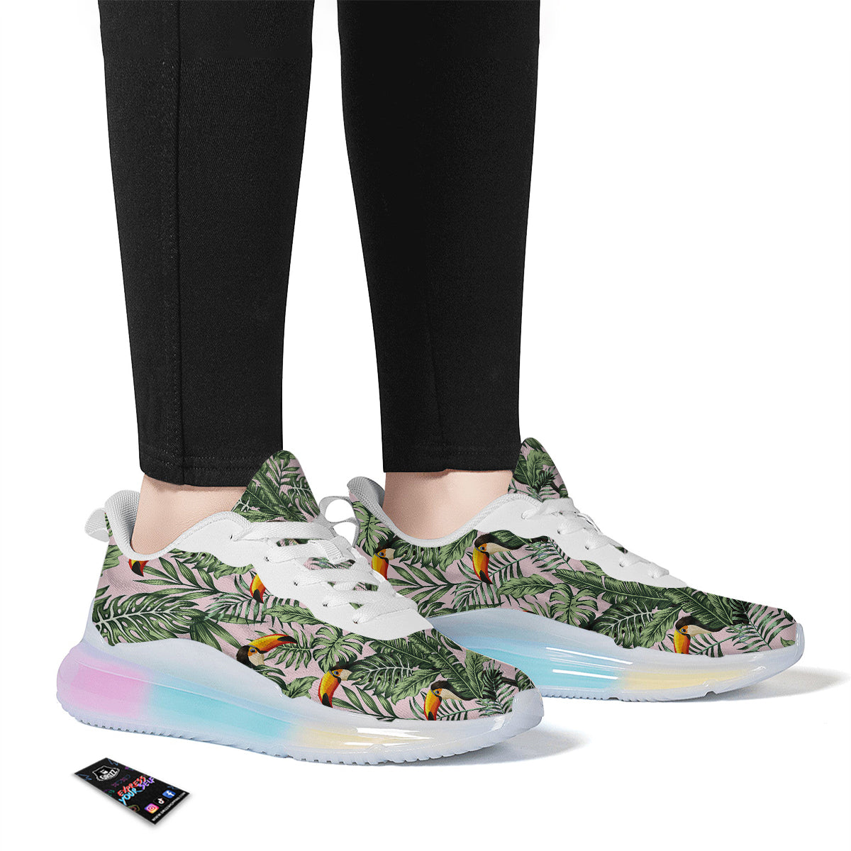 Toucan And Tropical Palm Leaf Print Running Sneakers-grizzshop