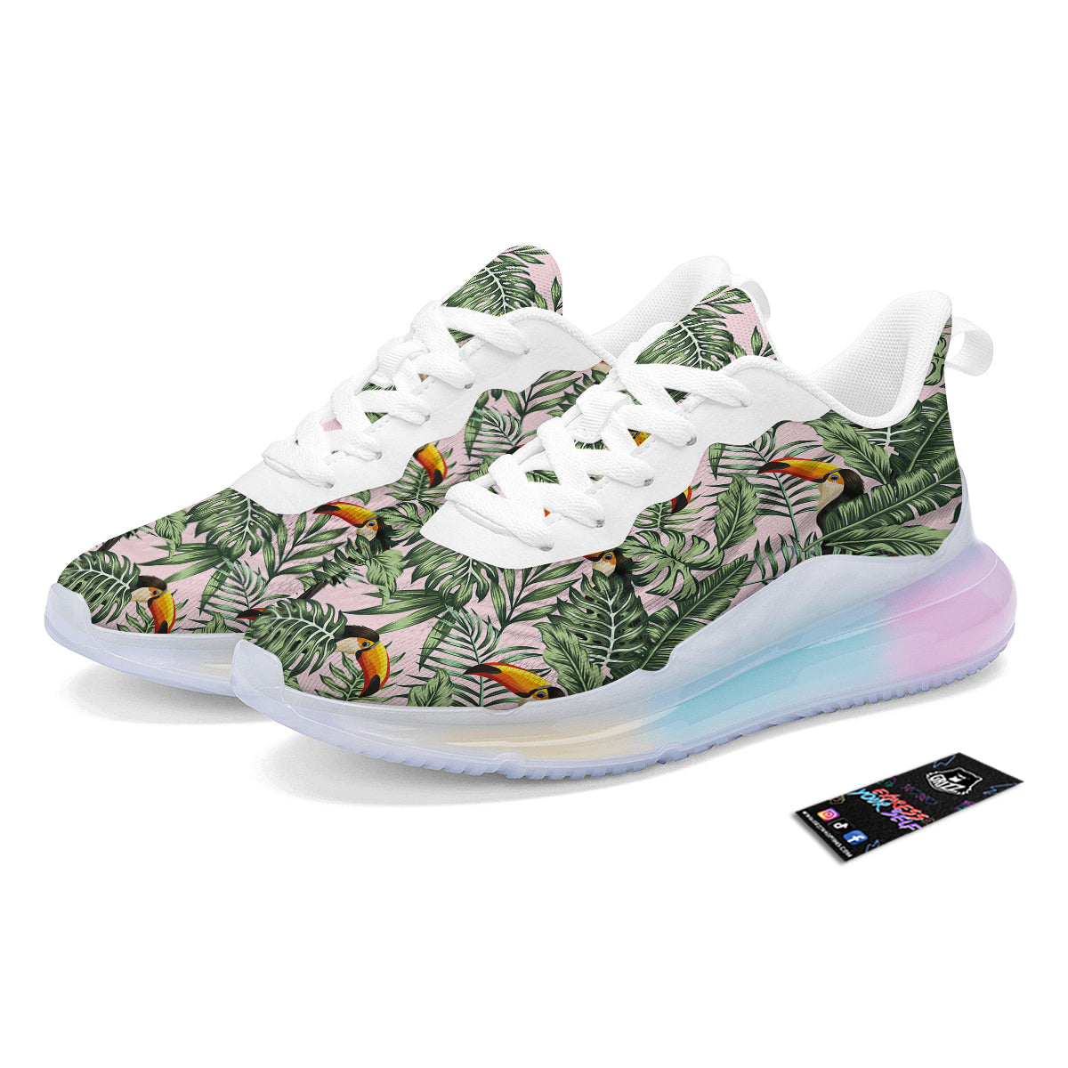 Toucan And Tropical Palm Leaf Print Running Sneakers-grizzshop