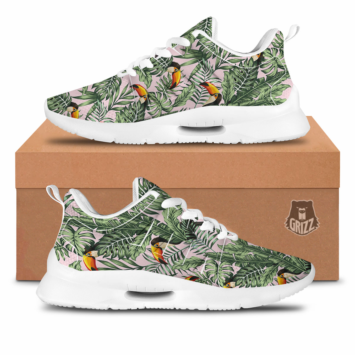 Toucan And Tropical Palm Leaf Print Tennis Shoes-grizzshop