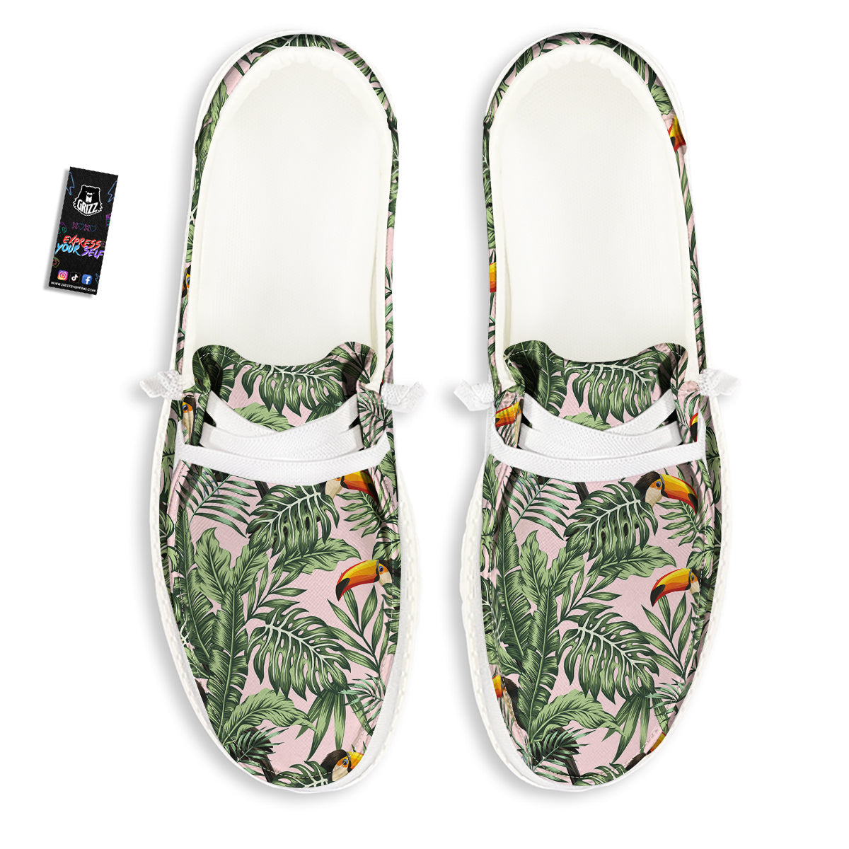 Toucan And Tropical Palm Leaf Print White Loafers-grizzshop