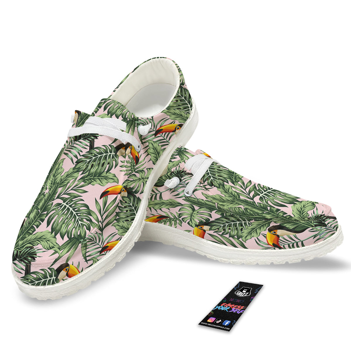 Toucan And Tropical Palm Leaf Print White Loafers-grizzshop
