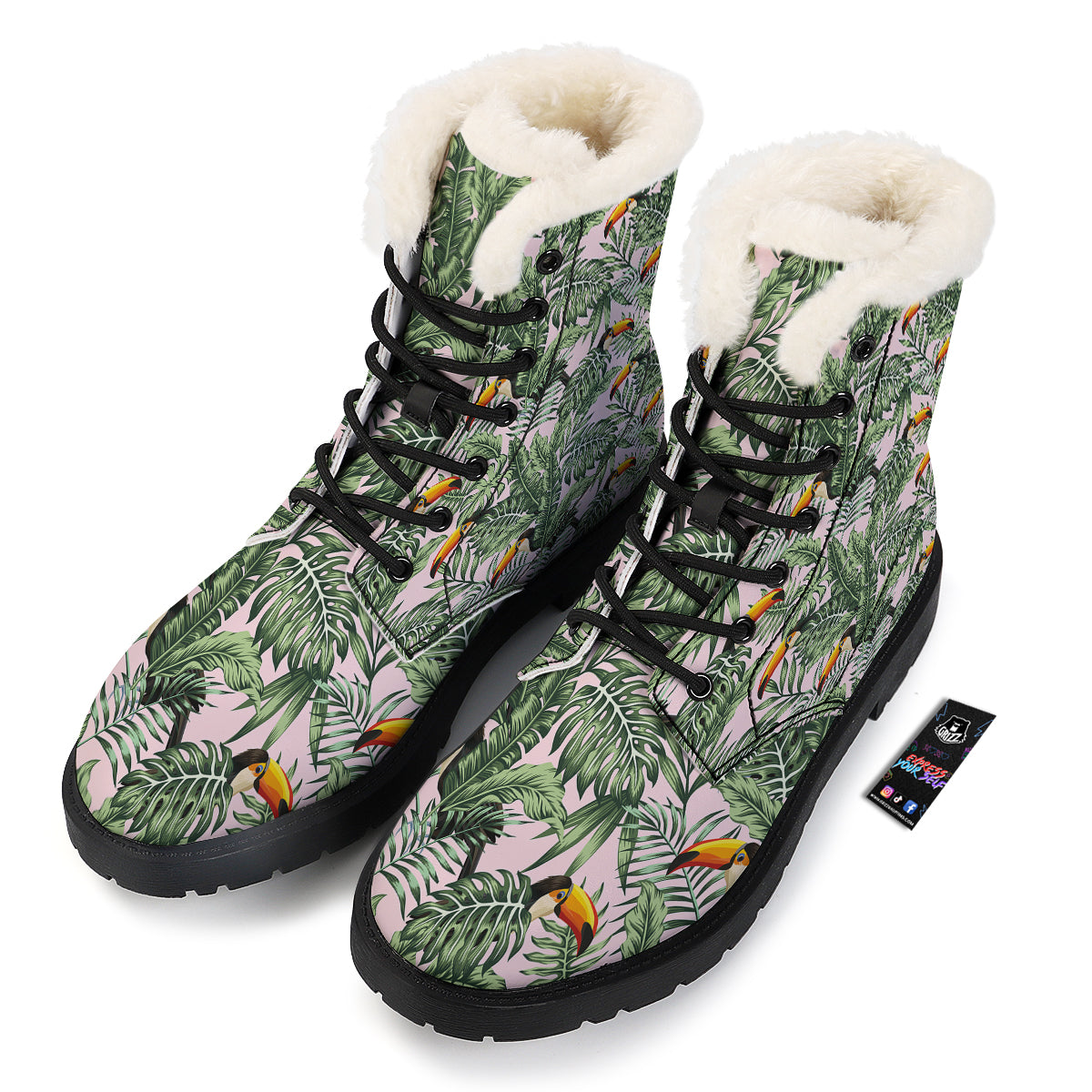 Toucan And Tropical Palm Leaf Print Winter Boots-grizzshop