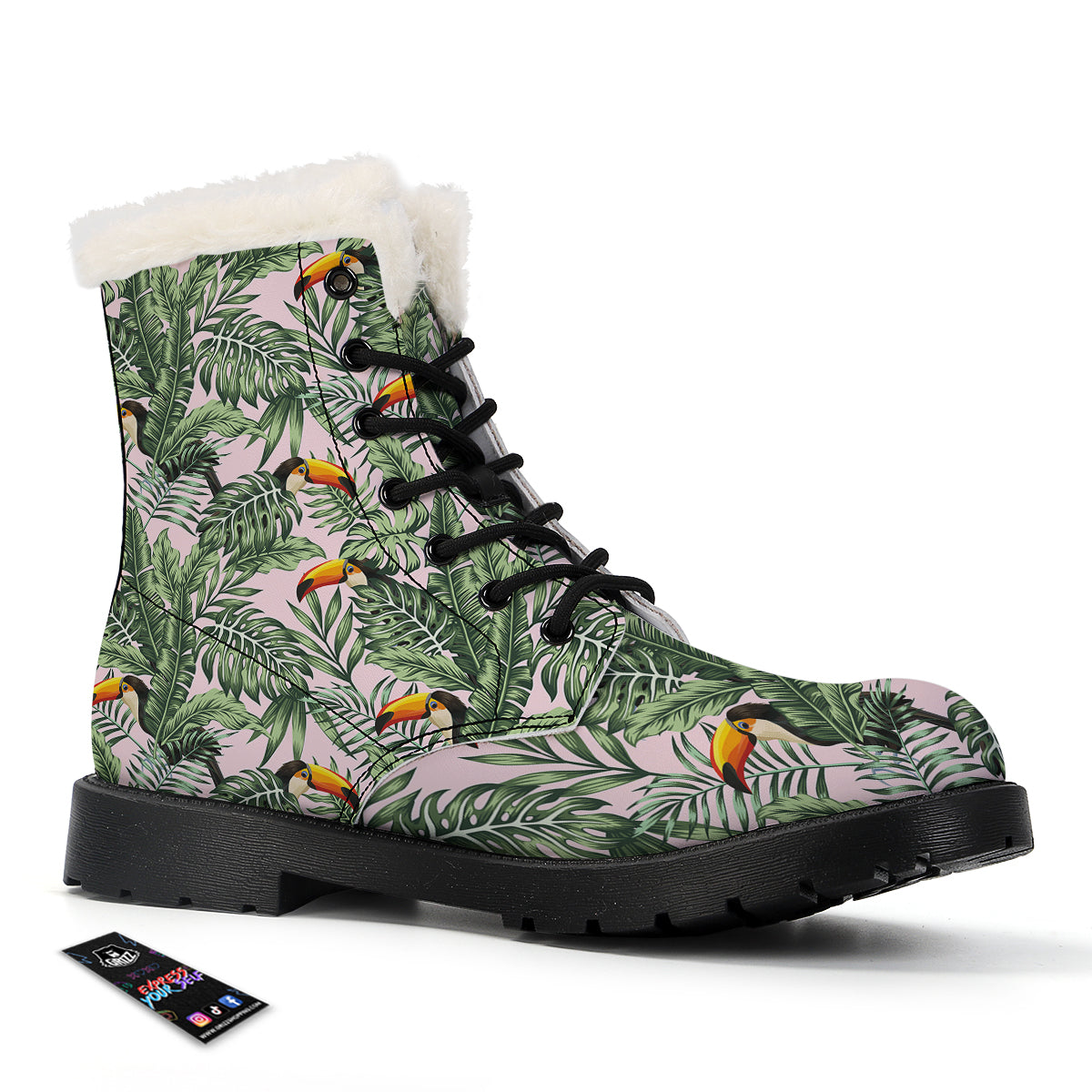 Toucan And Tropical Palm Leaf Print Winter Boots-grizzshop