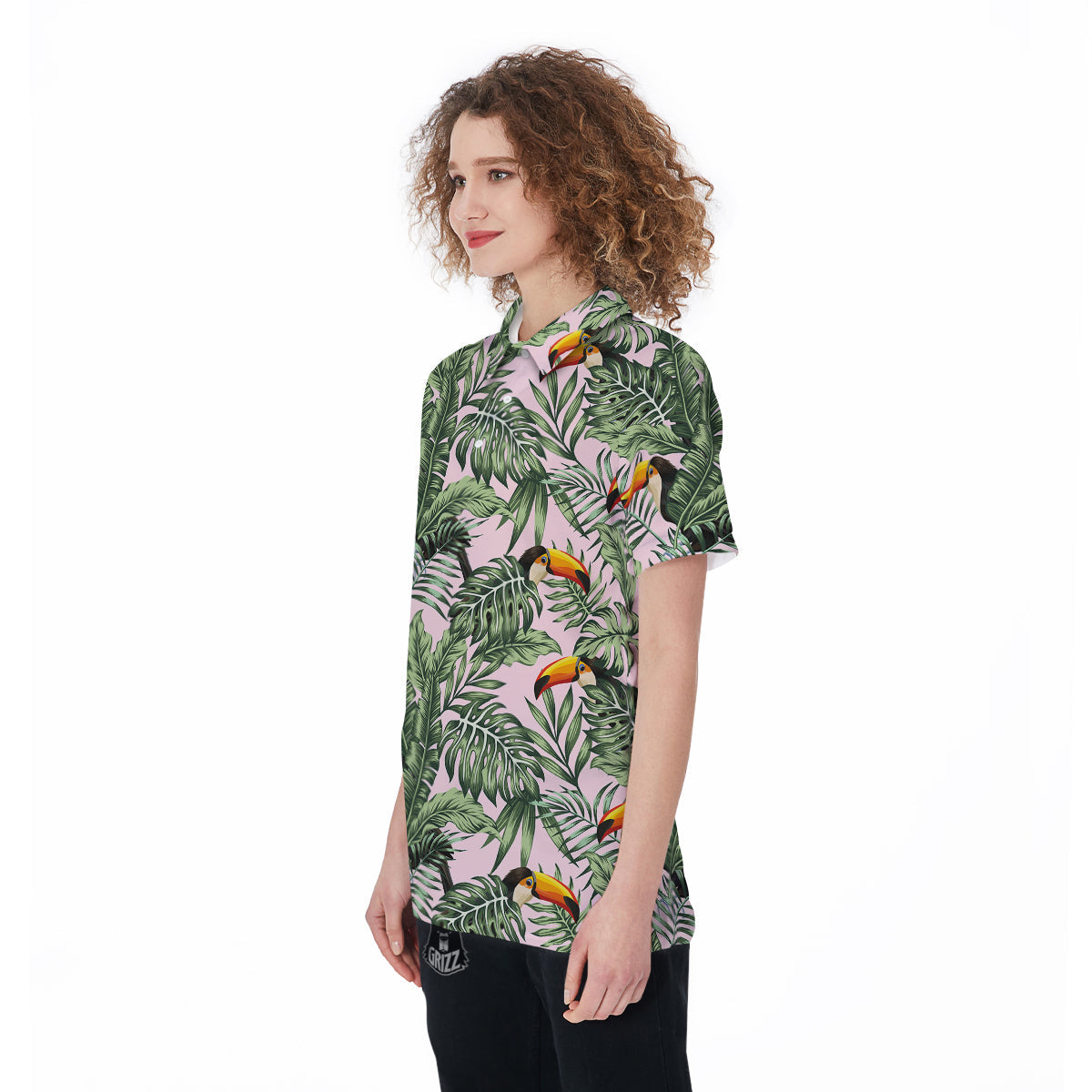 Toucan And Tropical Palm Leaf Print Women's Golf Shirts-grizzshop