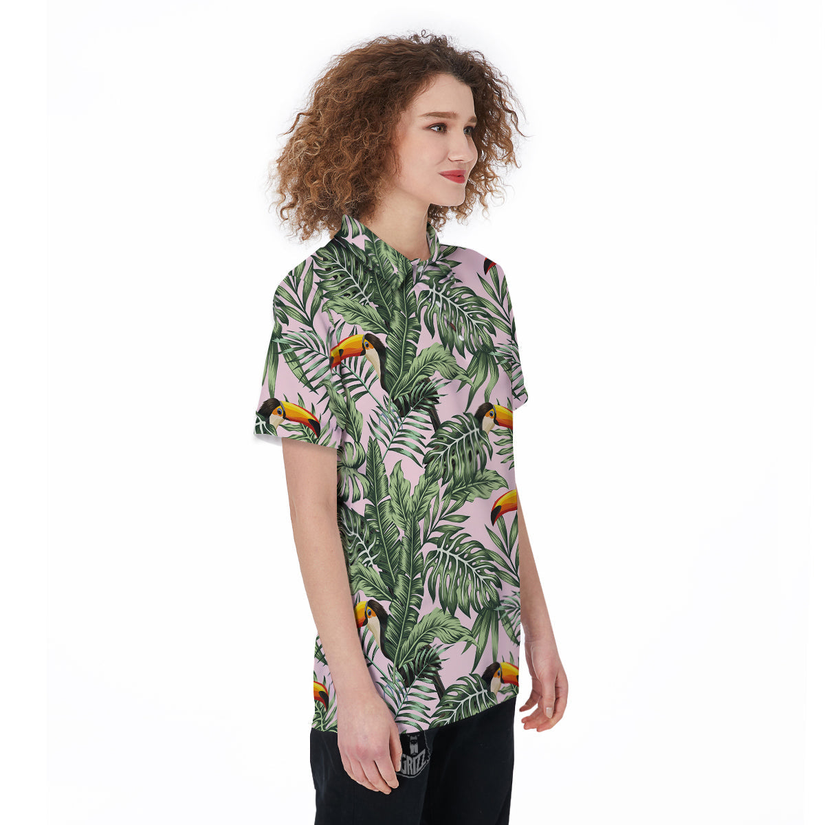 Toucan And Tropical Palm Leaf Print Women's Golf Shirts-grizzshop
